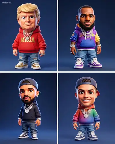 Chibi 3D rapper character with preserved facial likeness