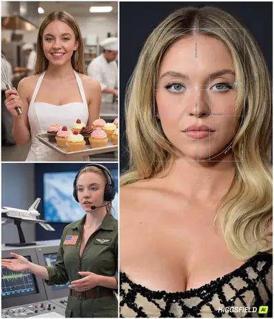 Gesichtsanalyse-Collage, die dein Gesicht mit 3 Karrieren abgleicht