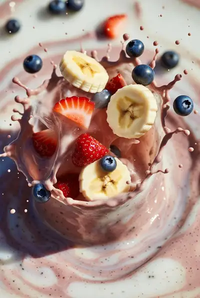 Ultra-realistic smoothie explosion product shot