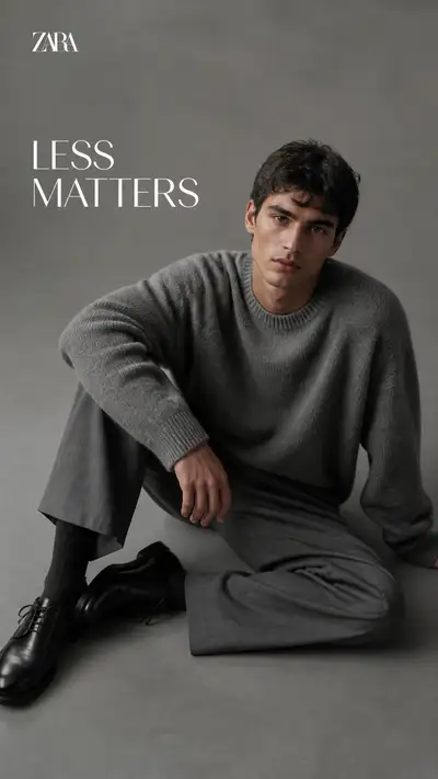 Zara menswear editorial, model in oversized stone grey sweater