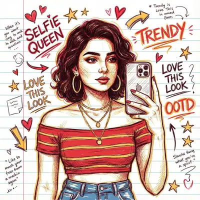 Trendy Hand-Sketched Mirror Selfie Doodle