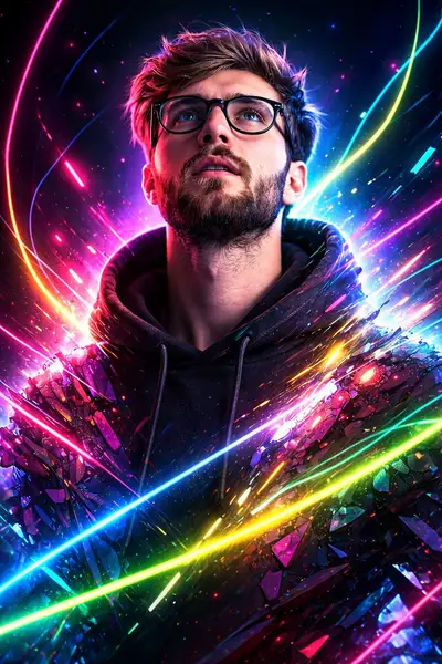 Neon Cyberpunk Portrait of Eastern European Man