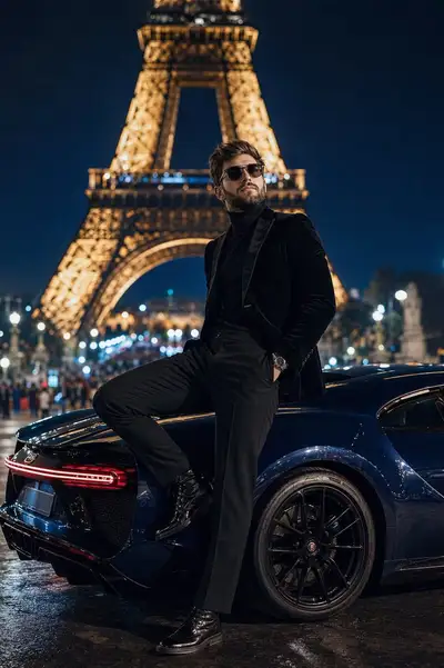 Cinematic High-Fashion Night Portrait at Eiffel Tower