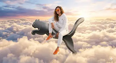 Surreal High-Fashion Ad with Floating Puma Logo