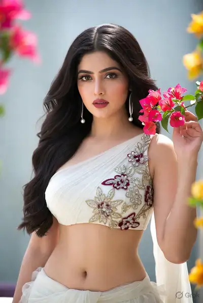 Elegant Indian Woman with Bougainvillea