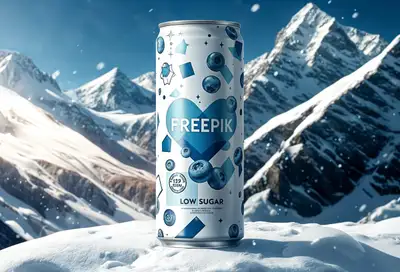 Energy Drink Can on Snowy Mountain Image Prompt
