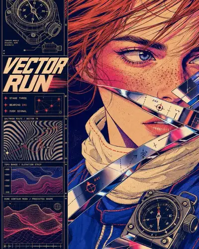 Retro-future chrome portrait dossier style prompt