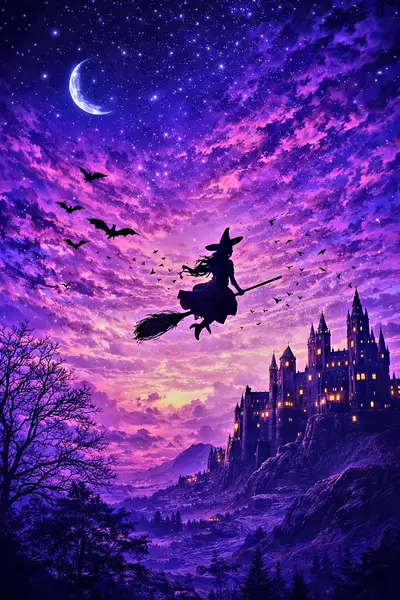 Cinematic Fantasy Witch Silhouette Artwork