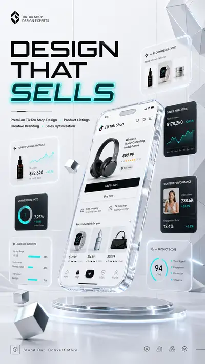 Póster publicitario de agencia de diseño para TikTok Shop