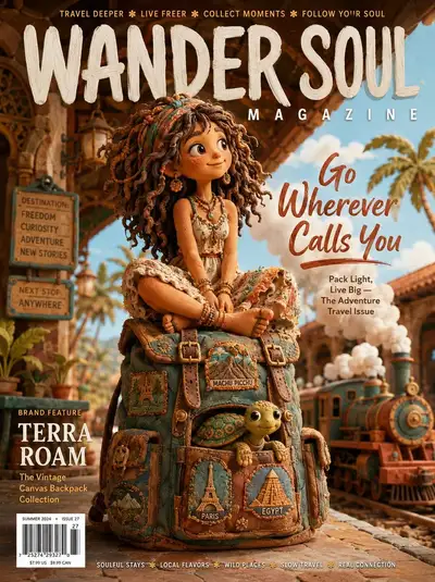 Claymation Traveler Girl With Turtle Backpack Magazine Cover