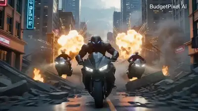 Post-apokalyptischer Motorrad-Verfolgungsjagd-Flucht-Videoprompt