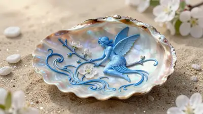Art Nouveau Fairy Micro-Carving on Pearl Shell