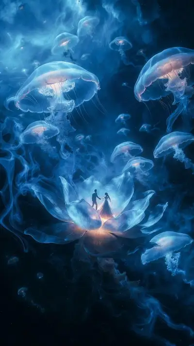 Luminous Dream Ocean with Dancing Couple
