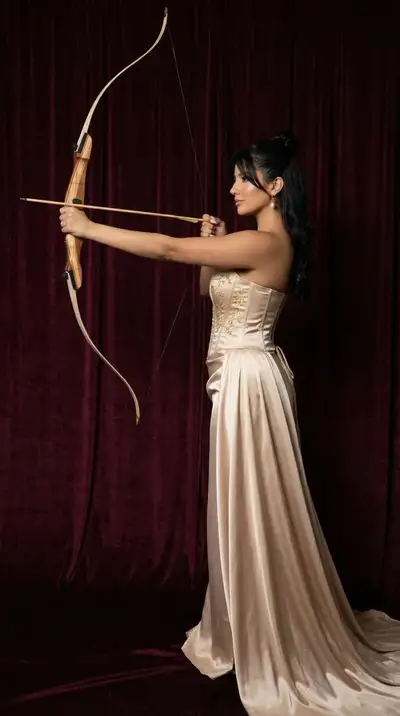 Burgundy Drape Satin Archer Portrait