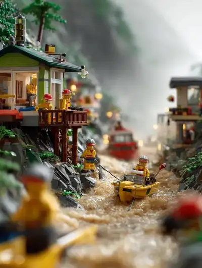 LEGO mountain village flood rescue disaster scene
