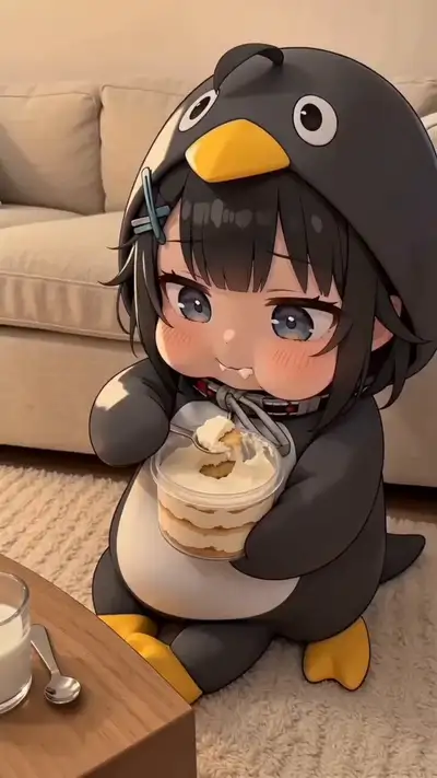 Erschrockene Reaktion eines Chibi-Pinguin-Mädchens - Seedance 2.0