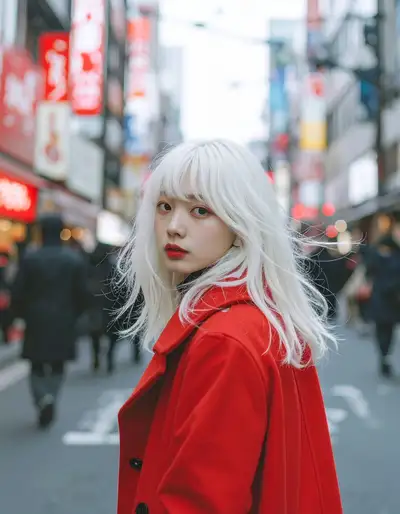 Tokyo Street Red Coat Portrait