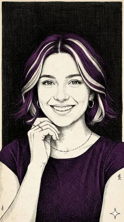 Cross-Hatched Portrait of Purple-Haired Woman
