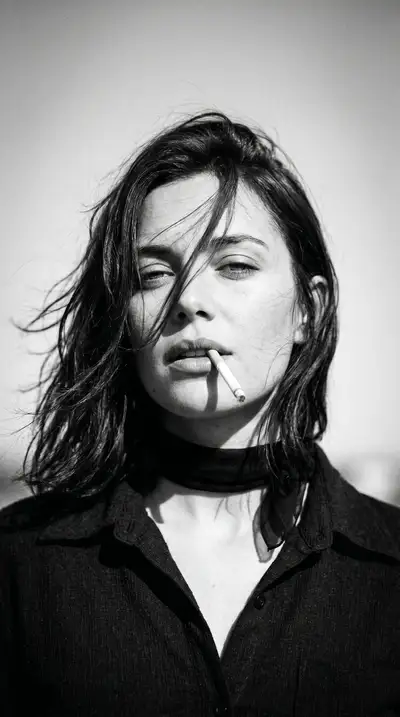 1970s Black-and-White Windswept Portrait