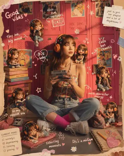 带迷你Q版手办分身的美学手账照片