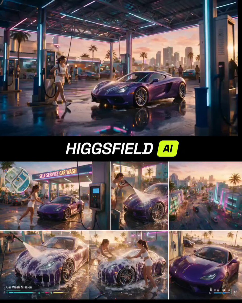 GTA VI-style car wash gameplay video (Seedream 5.0 + Seedance 2.0)
