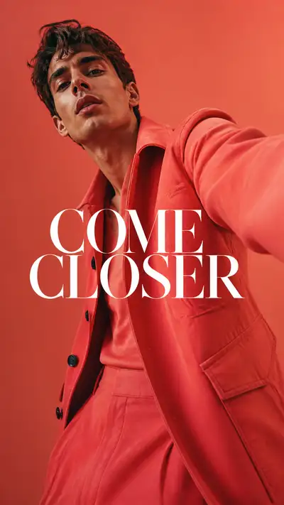 Editorial campaign portrait titled Come Closer