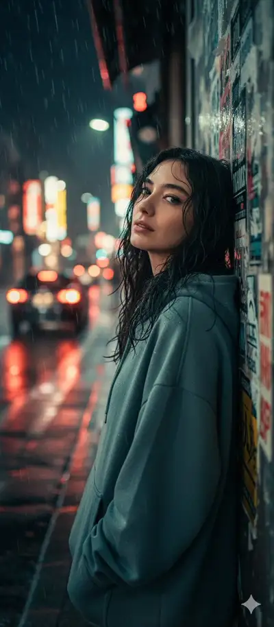 Neon City Rain Portrait Prompt