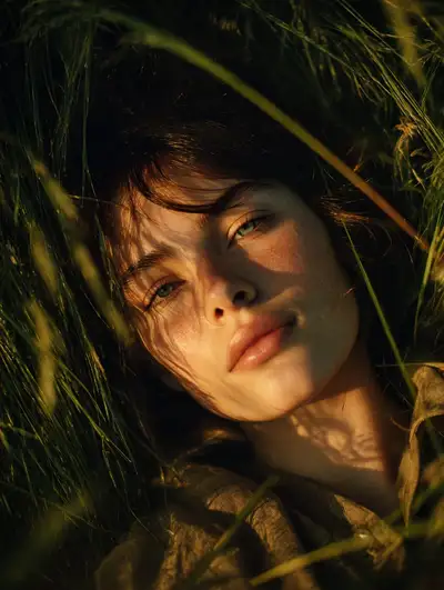 Person in Tall Grass Overhead Shot