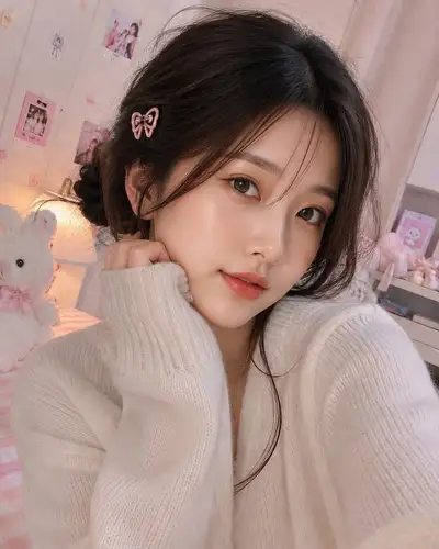 Kawaii Bedroom Selfie Portrait with Pastel Decor