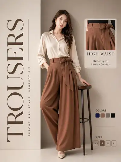 High-waist trousers fashion product card poster