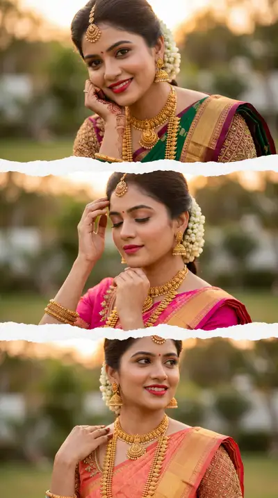 South Indian Bridal Collage Portrait Triptych (Identity Preserving)