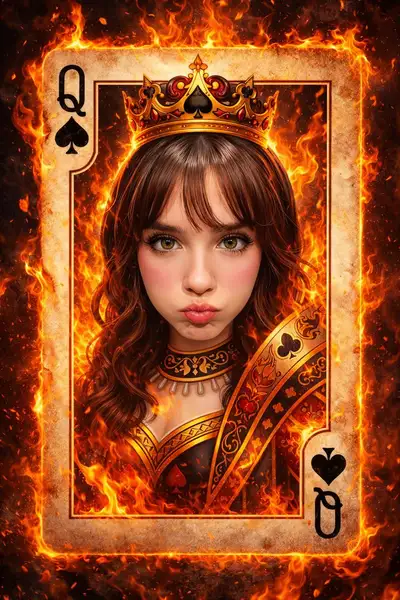 Cyberpunk Fire Queen of Spades Card