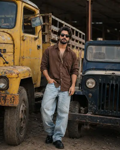 Cinematic Fashion Portrait in Industrial Yard