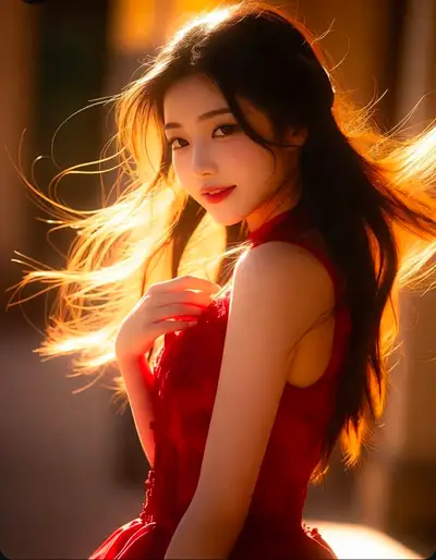 Golden Hour Red Dress Portrait