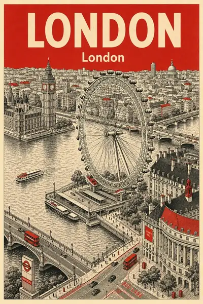 伦敦复古旅行海报插画