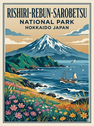 Vintage National Park Travel Poster: Rishiri-Rebun-Sarobetsu