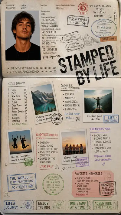Stamped by Life travel passport identity poster