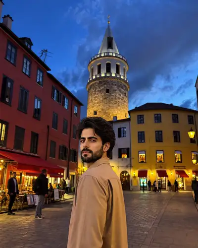 Cinematic Travel Portrait at Blue Hour