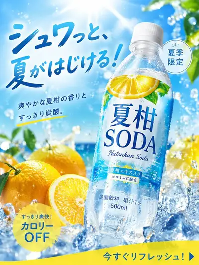 Seasonal soda bottle advertisement photo for summer