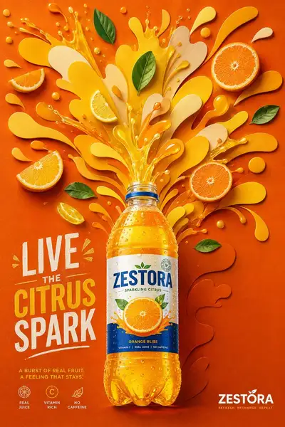 Póster de Bebida Cítrica Premium ZESTORA