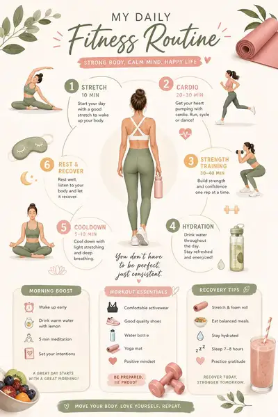 Lifestyle-Infografik zur täglichen Fitnessroutine