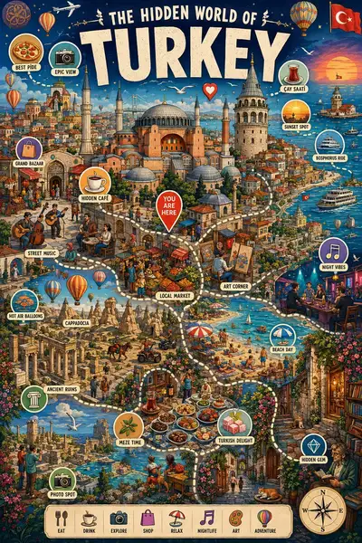 Illustrated City Discovery Infographic Poster