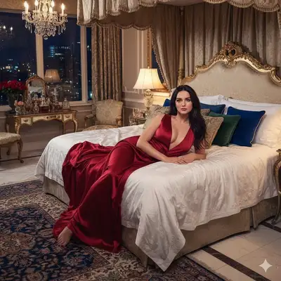 Luxury bedroom evening-gown portrait template
