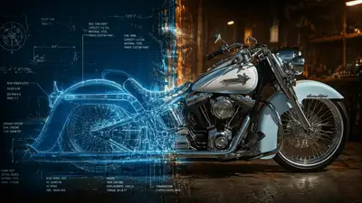 Motorcycle to technical blueprint hybrid composite