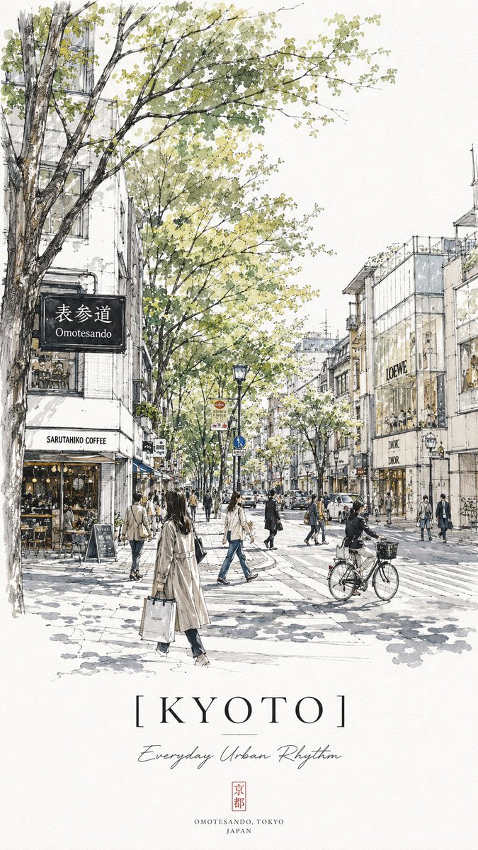 Minimalist Tokyo Omotesando Travel Sketch Poster
