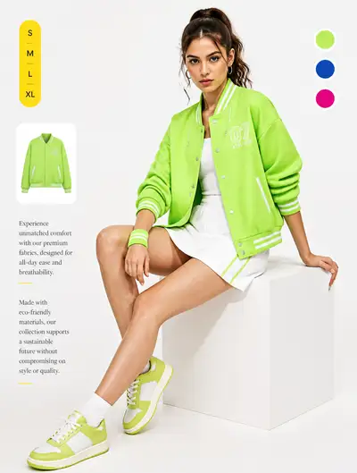 Fluorescent green streetwear ecommerce fashion ad prompt