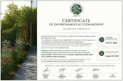 Certificado de gestão ambiental com métricas de plantio de árvores