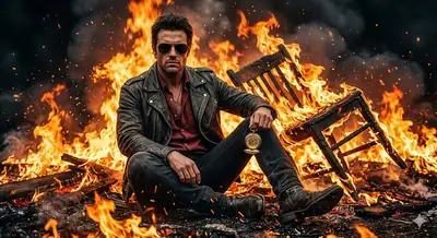 Cinematic Portrait of a Man Amidst Flames