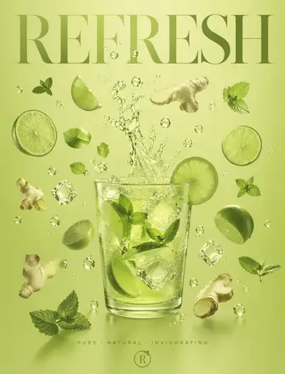 Editorial luxury poster for a citrus limonade drink