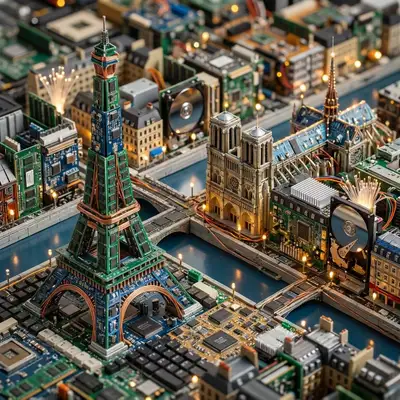 Miniature cityscape built entirely from a themed material